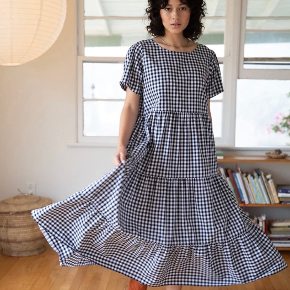 Tiered Chalet Dress in black & white gingham